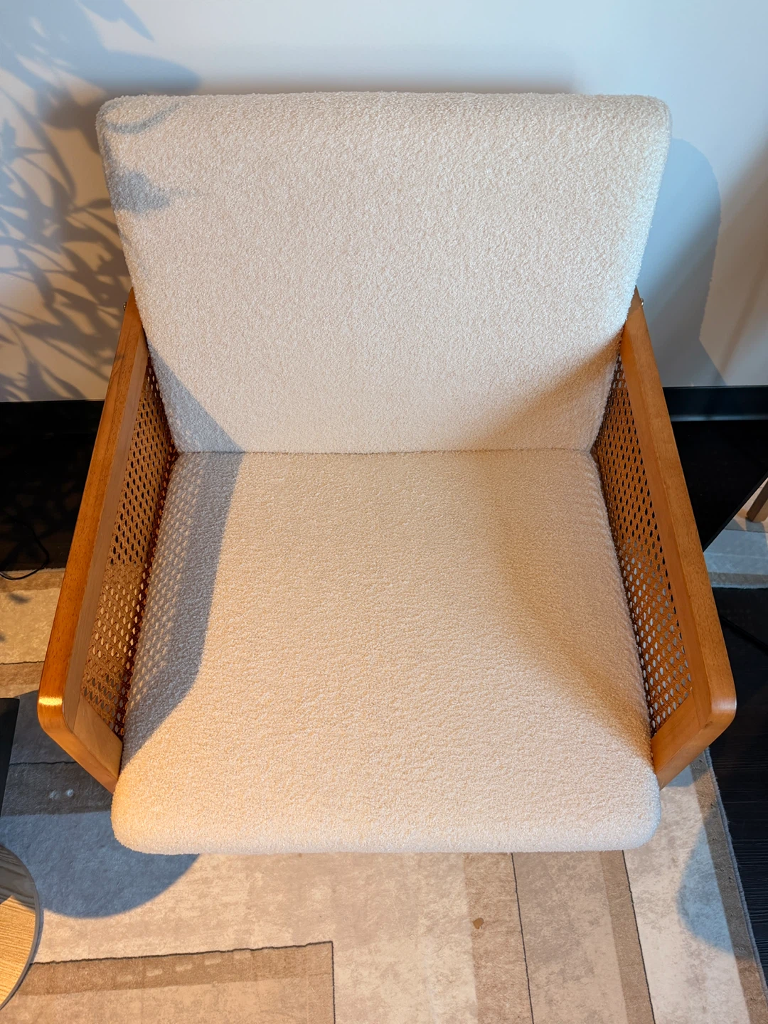Cream Boucle Armchair with Rattan Accents - photo 3