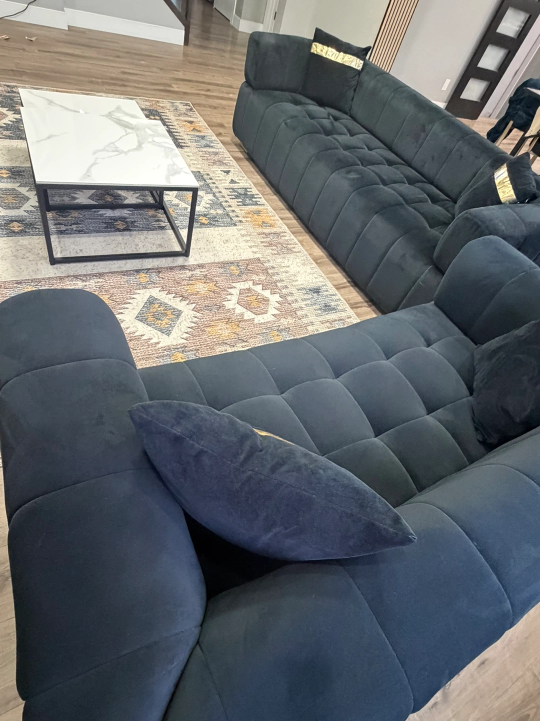 Black Tufted Sectional Sofa with Gold Accents - photo 3