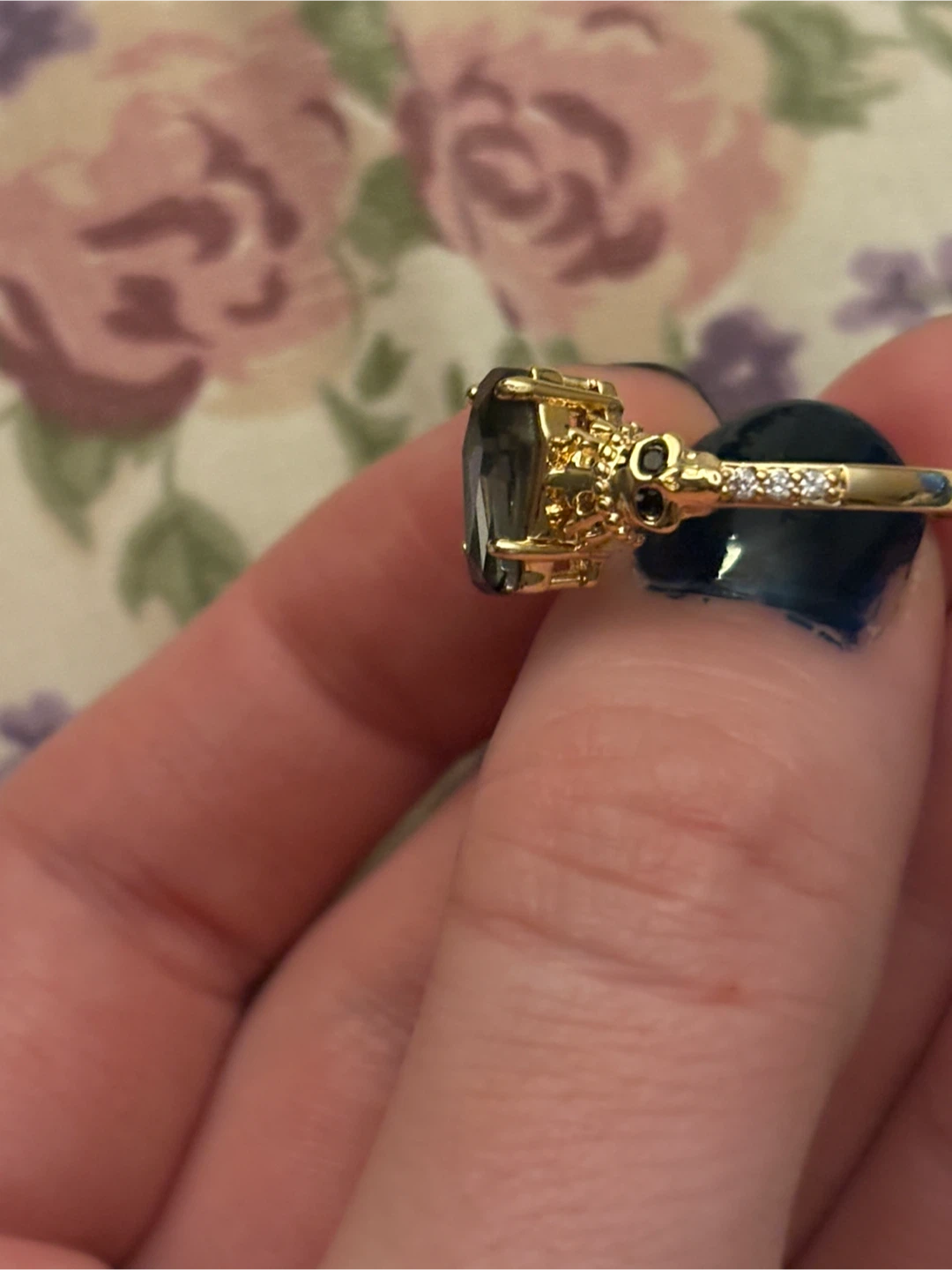 Gold Coffin Ring with Dark Stone - photo 2