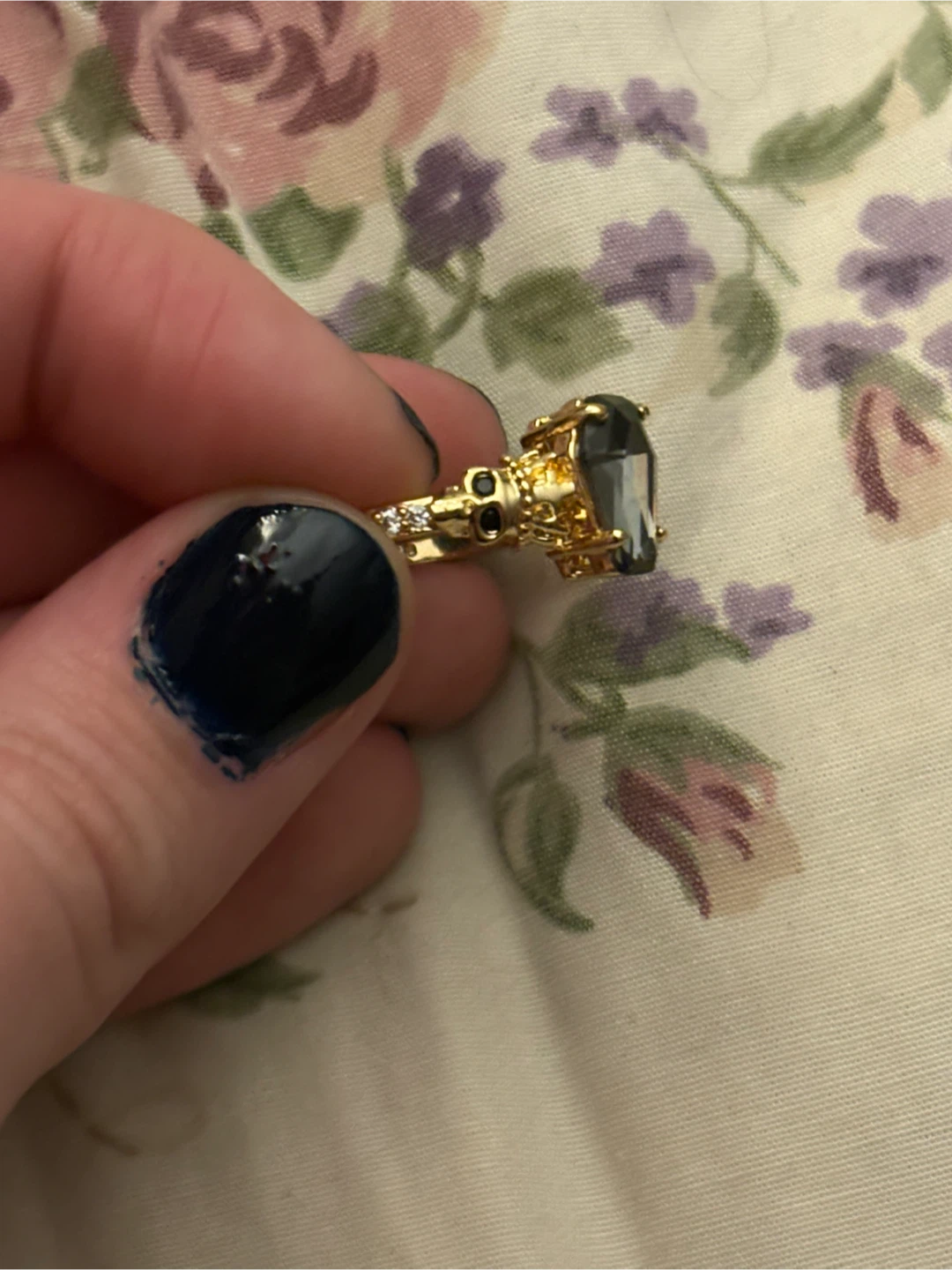 Gold Coffin Ring with Dark Stone - photo 3