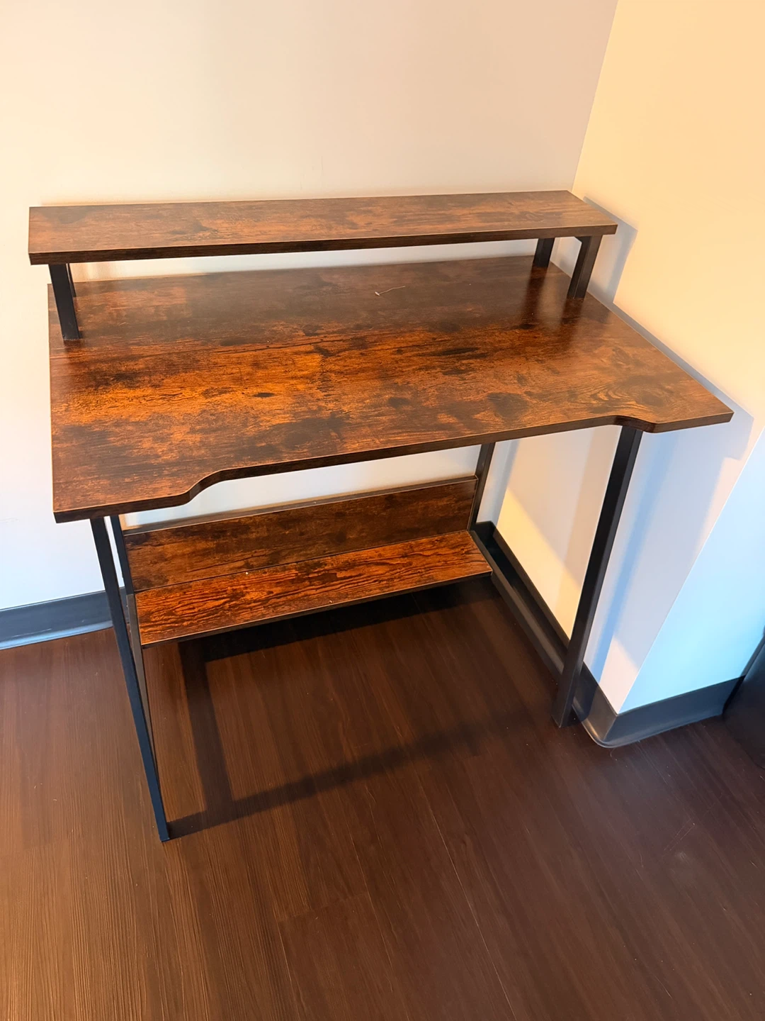 Rustic Wood Computer Desk with Shelf - photo 3