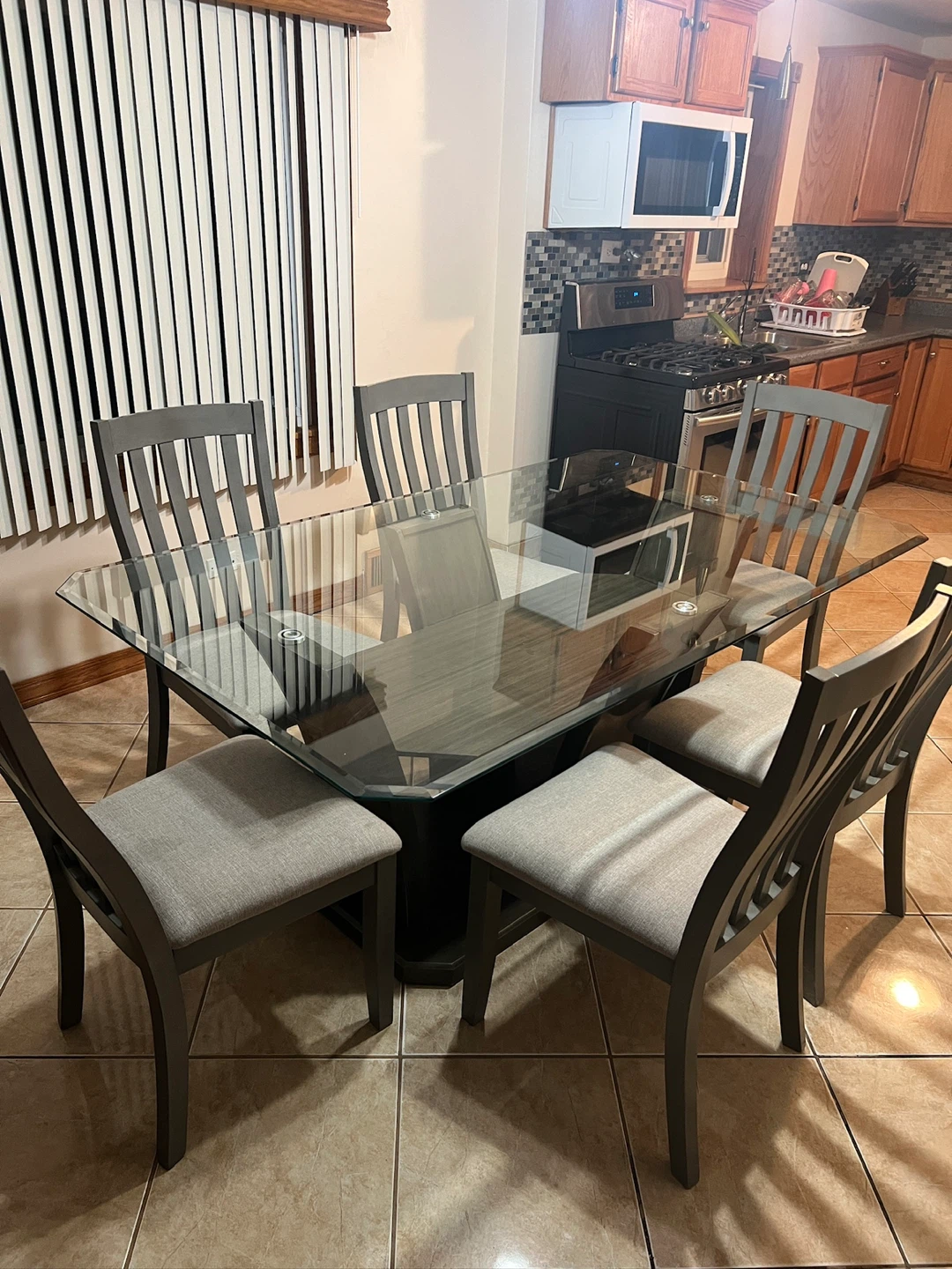 Glass Top Dining Table with 6 Chairs