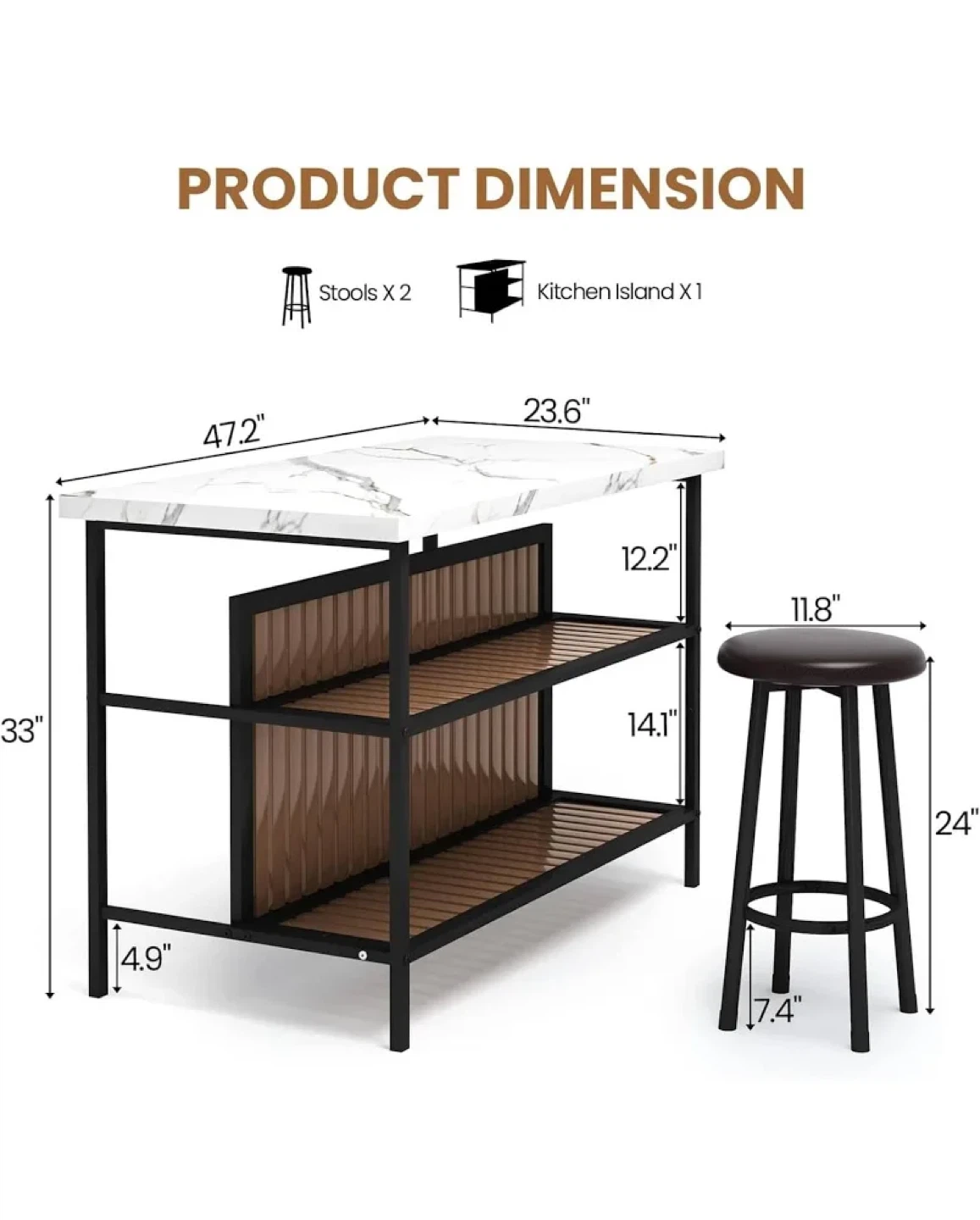 Bar Table with storage space + 2 Stools - photo 2