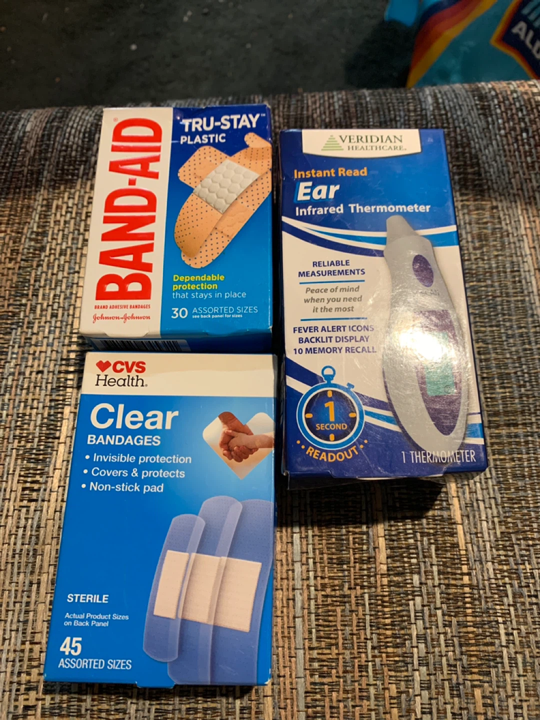 Band-Aid, CVS Clear Bandages & Veridian Ear Thermometer
