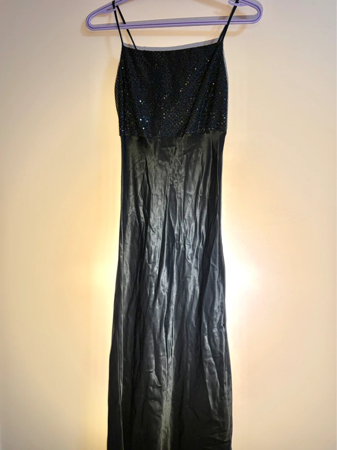 Vintage Maurice's Black Sequin and Satin Prom Dress - Size 9/10