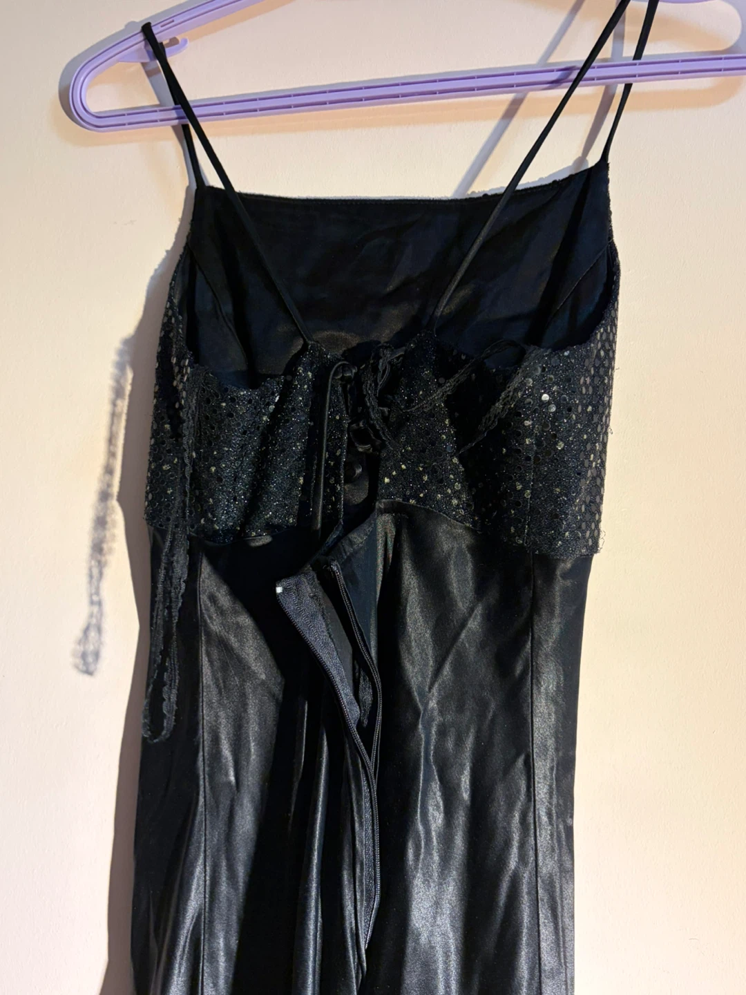 Vintage Maurice's Black Sequin and Satin Prom Dress - Size 9/10 - photo 3