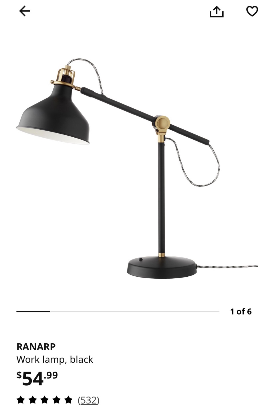 IKEA RANARP Work Lamp, Black