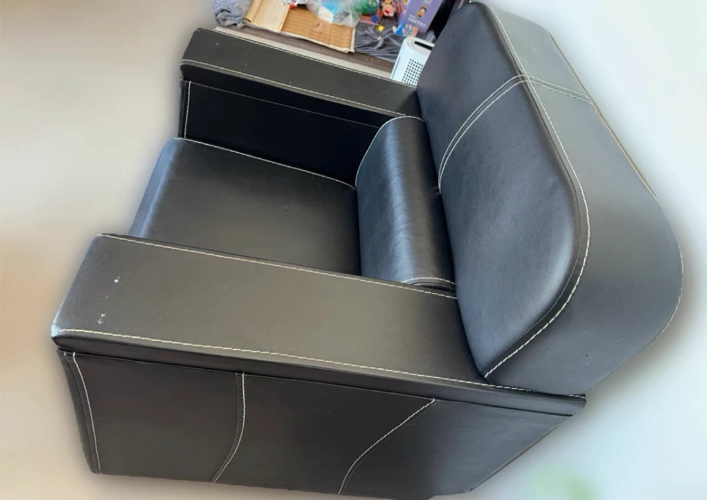 🥕Black Faux Leather Armchair with White Stitching