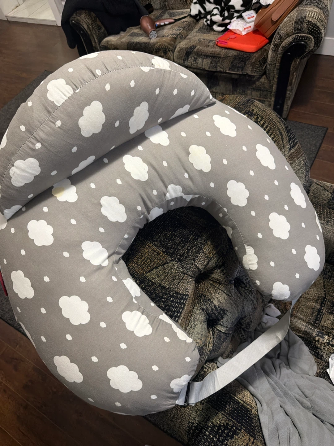 Nursing Pillow - Gray with White Clouds