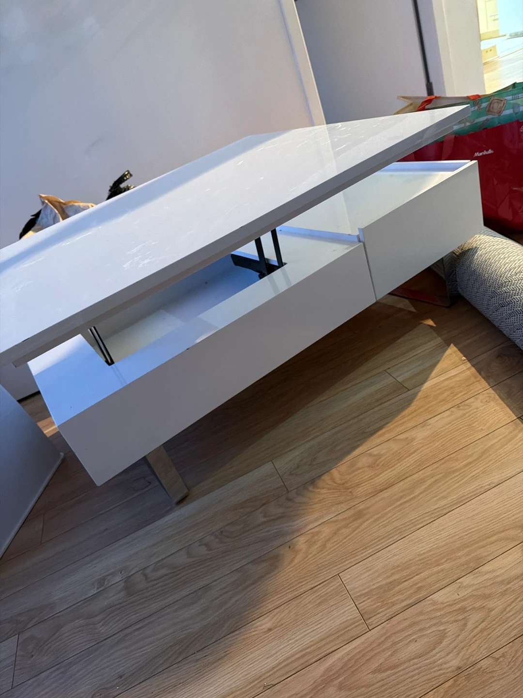 LIFT White Modern Coffee Table with Drawer - photo 2