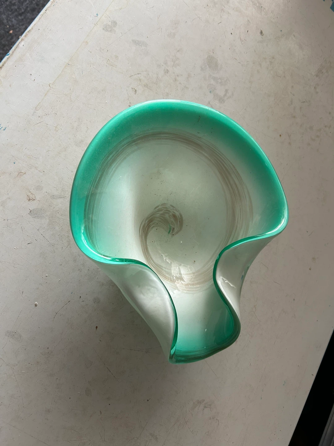 Green Glass Swirl Art Vase/Bowl - photo 2