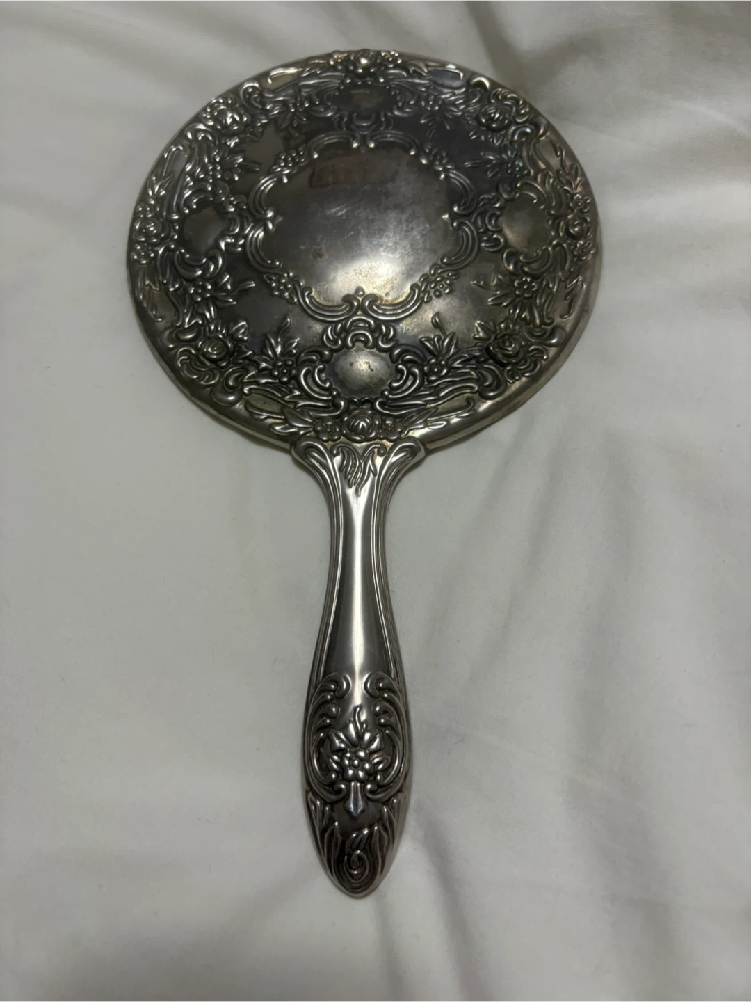 Ornate Silver plated vintage Handheld Mirror