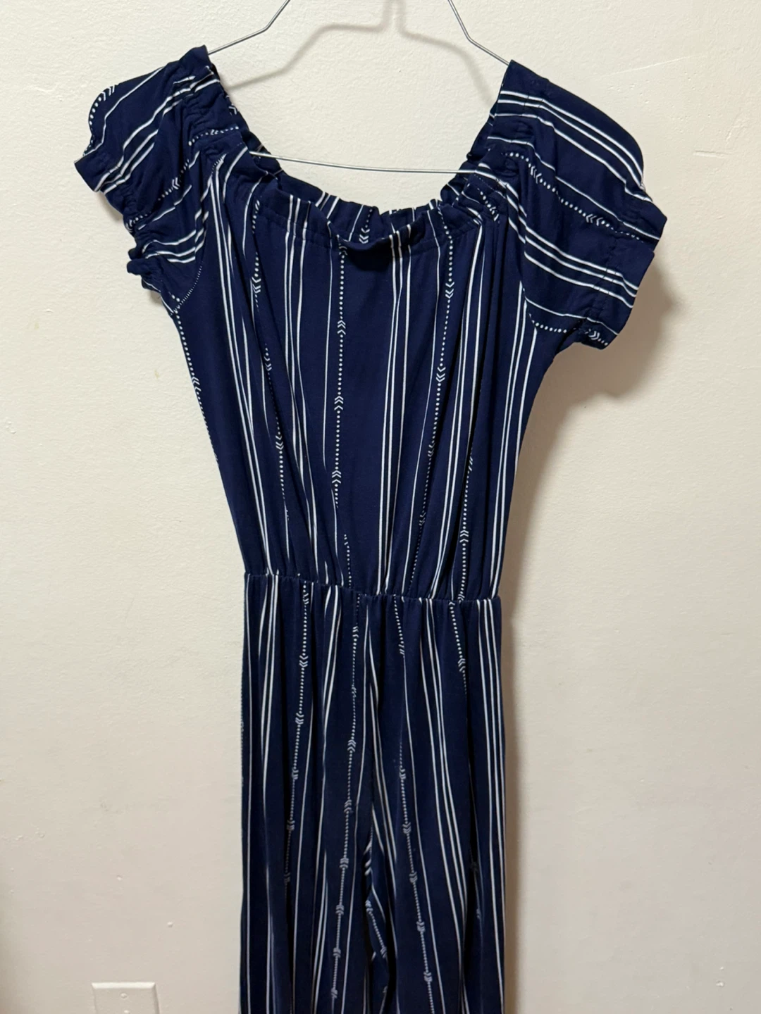 Navy blue and white short-sleeved jumpsuit - photo 3
