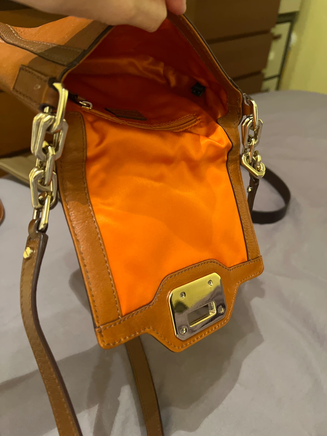 Cole Haan Brown Leather Crossbody Bag with Chain Strap - photo 4