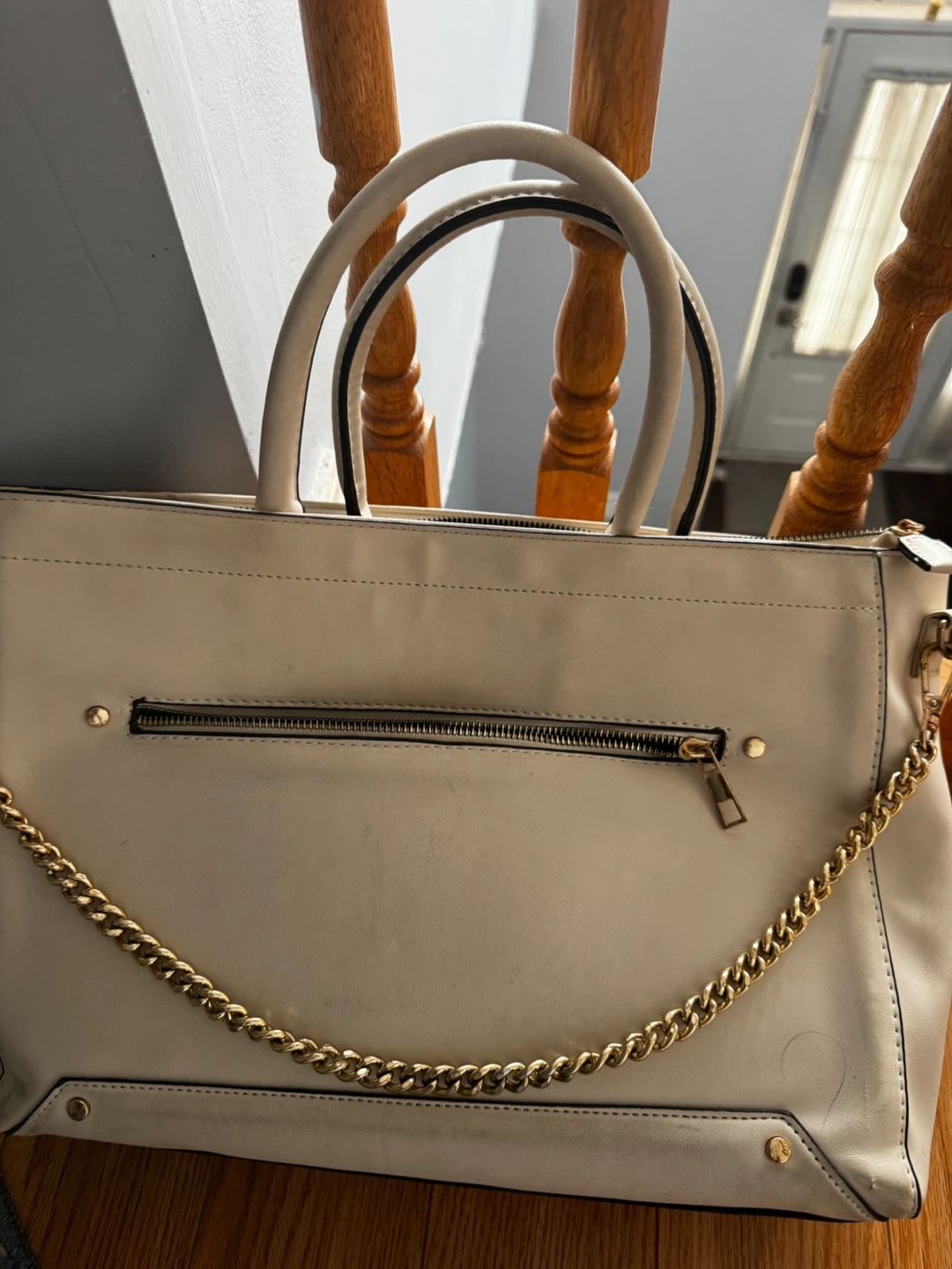 Light Beige Tote Bag with Gold Chain
