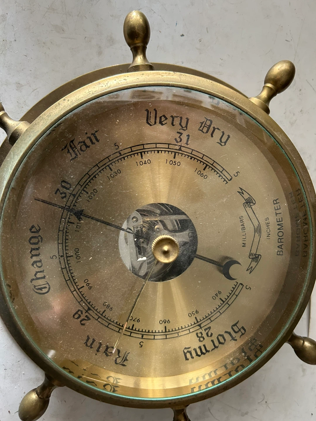 Brass Ship's Wheel Barometer - photo 2
