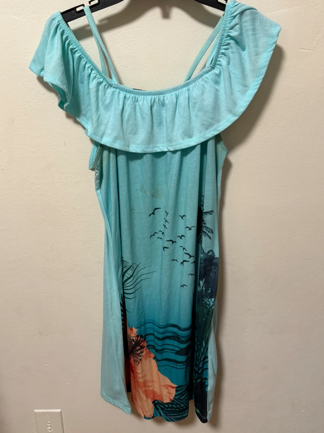 Tropical Ruffle Cold-Shoulder Dress – okay condition!