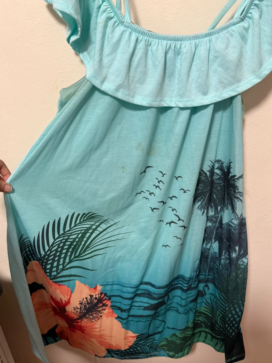 Tropical Ruffle Cold-Shoulder Dress – okay condition! - photo 2