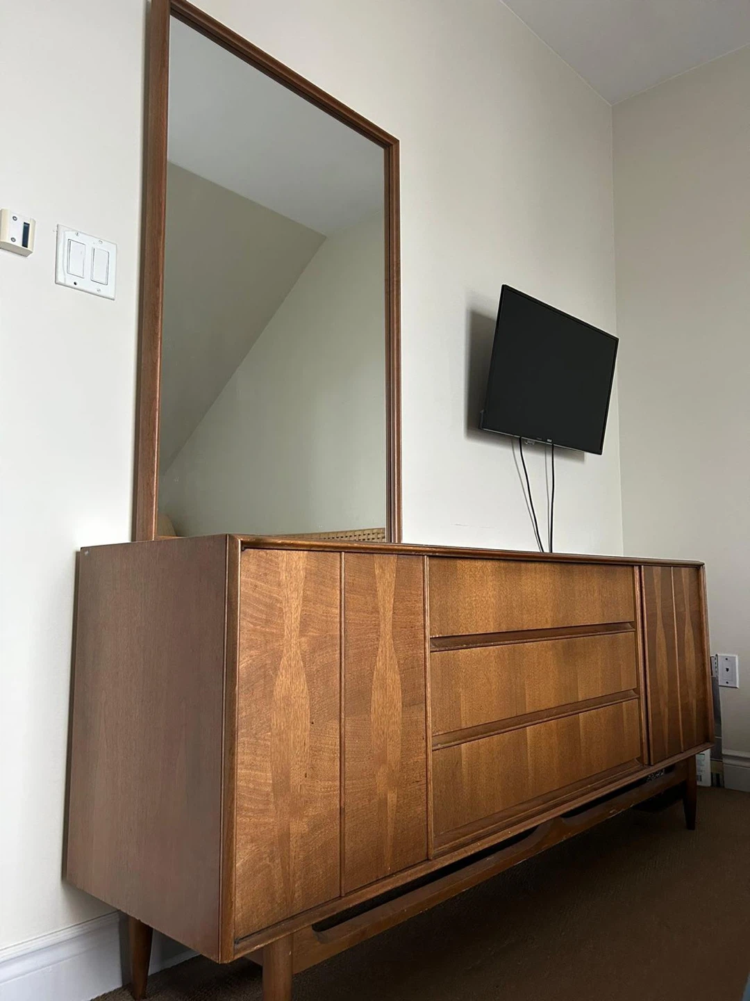 Mid-Century Modern Wood Dresser with Mirror