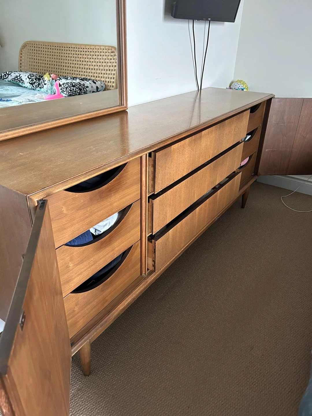 Mid-Century Modern Wood Dresser with Mirror - photo 4