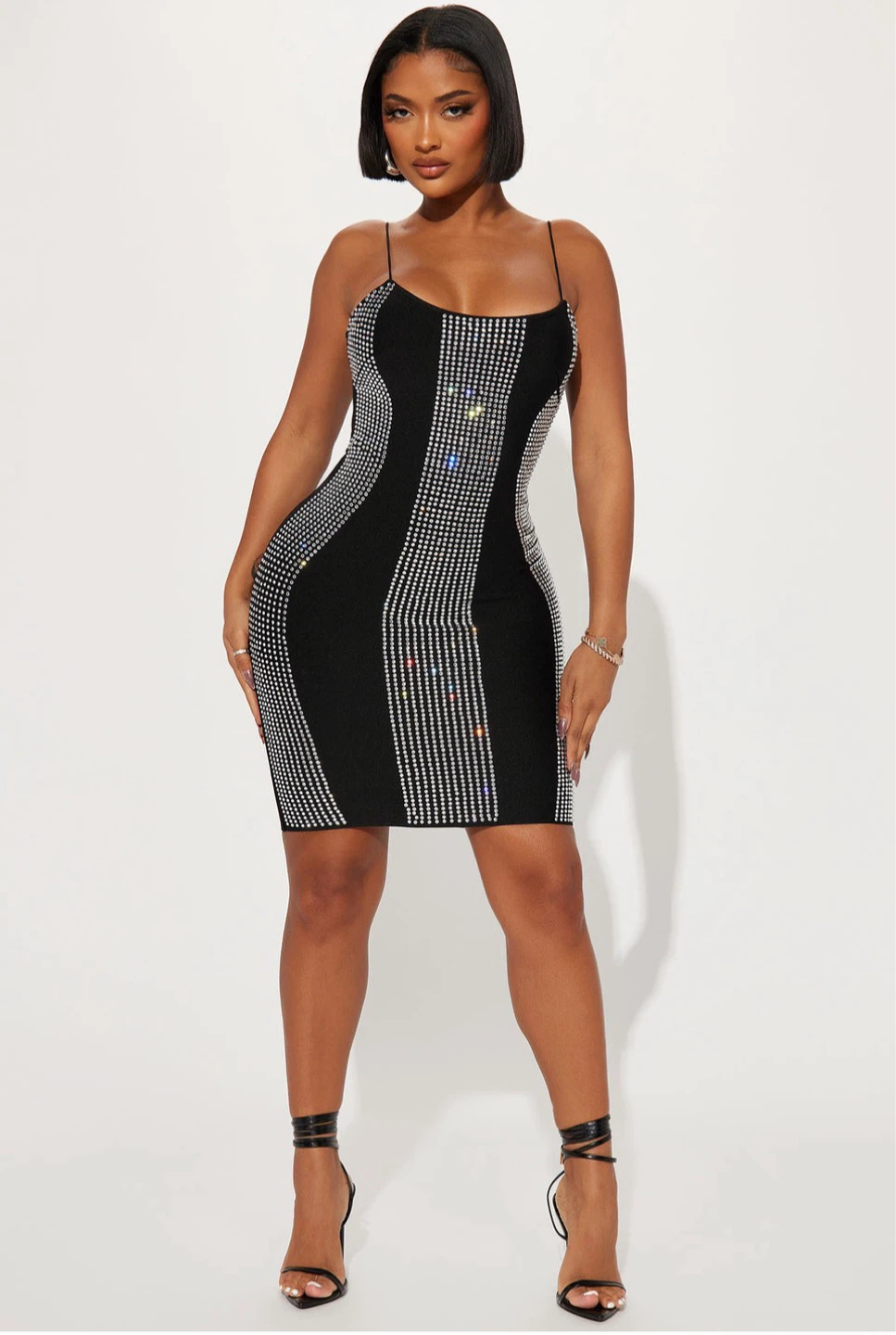 Sparkly Black Spaghetti Strap Mini Dress