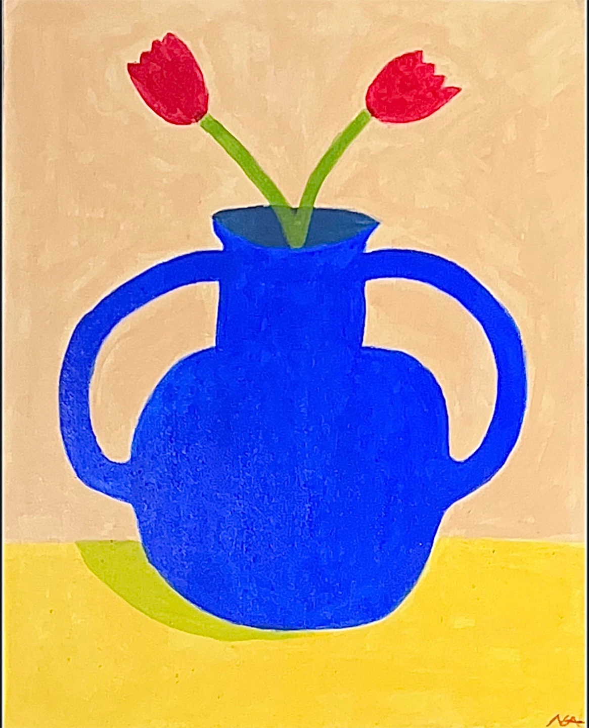 HAND PAINTED | ONE OF A KIND Blue Vase with Red Tulips Painting