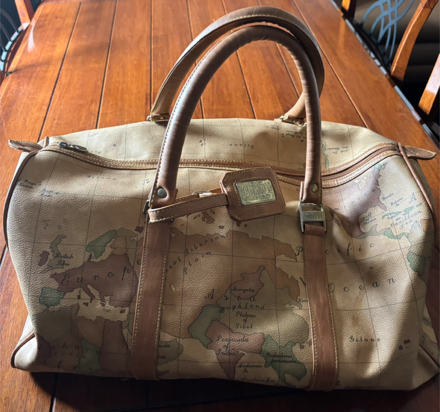 Vintage Gitano Travelware Map Print Duffel Bag