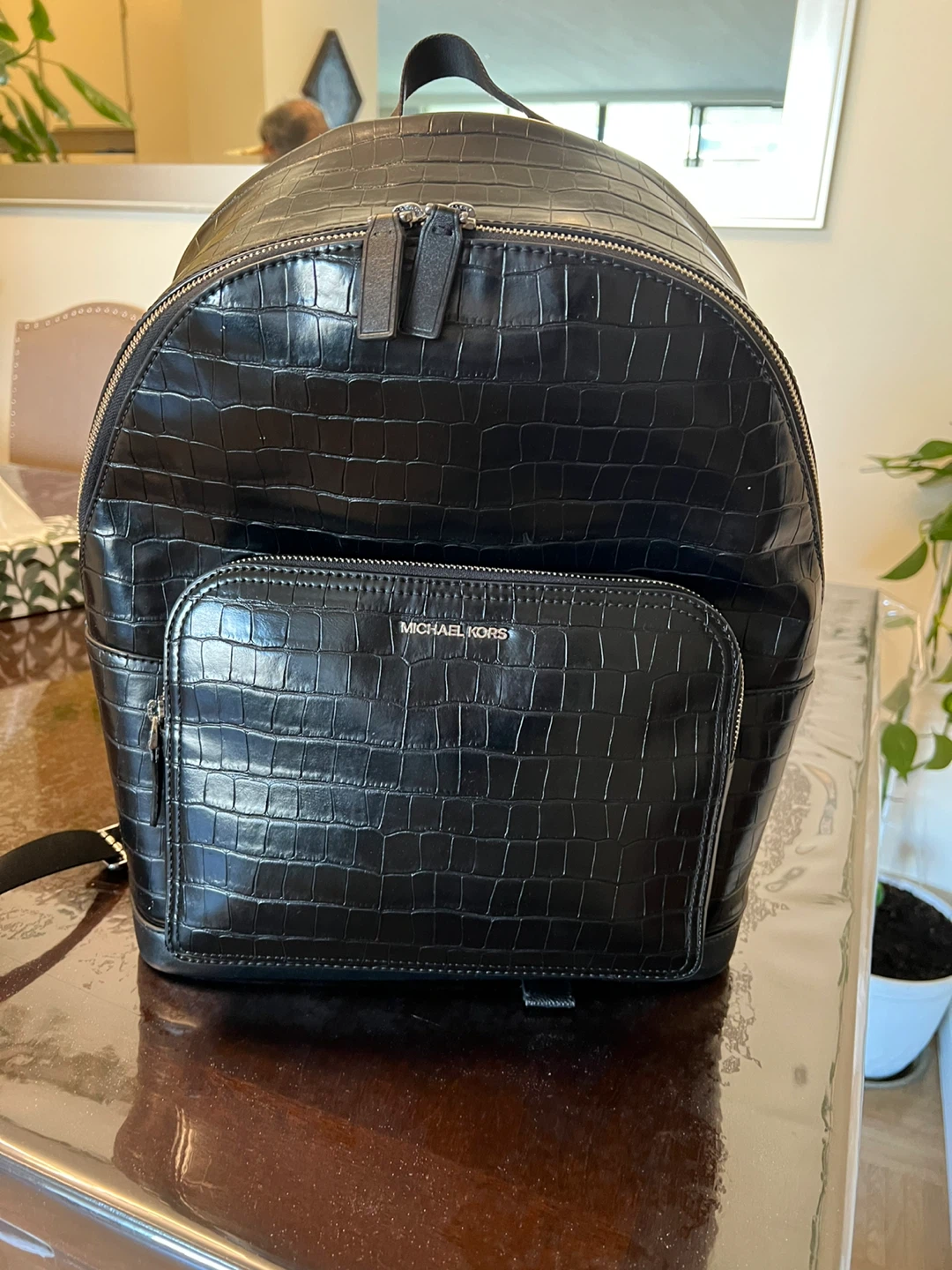 Michael Kors Black Croc Embossed Leather Backpack - photo 3