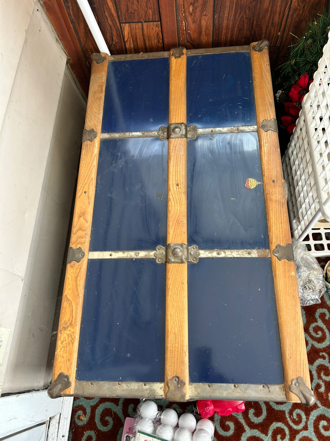 Vintage Steamer Trunk Blue/Wood - photo 2