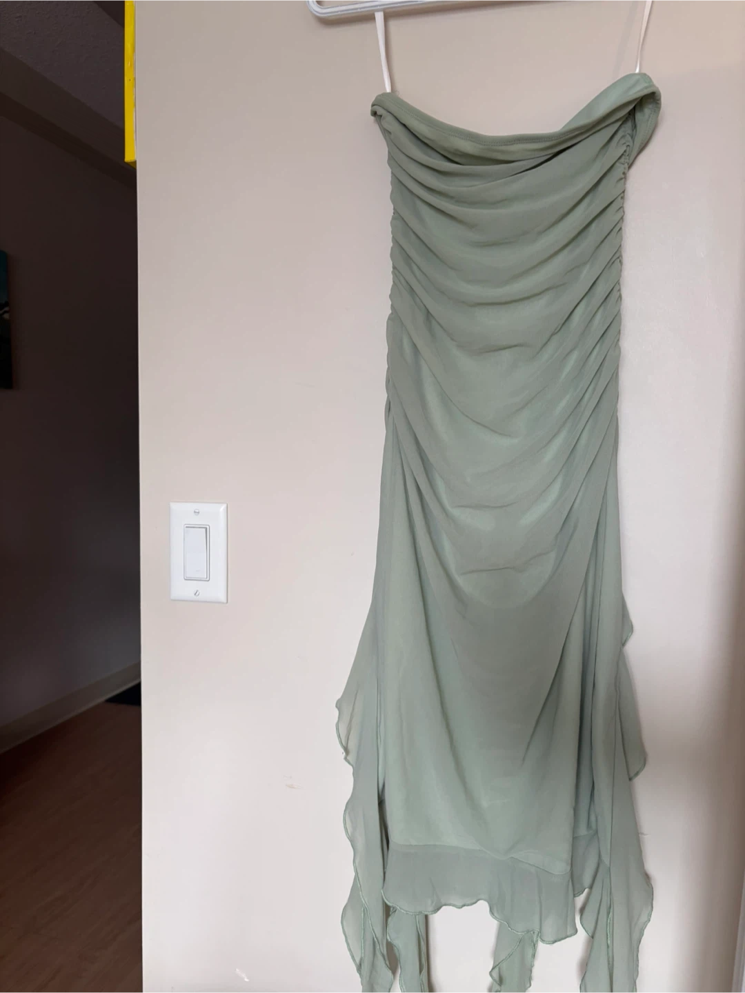 Sage Green Ruched Strapless Dress - photo 2