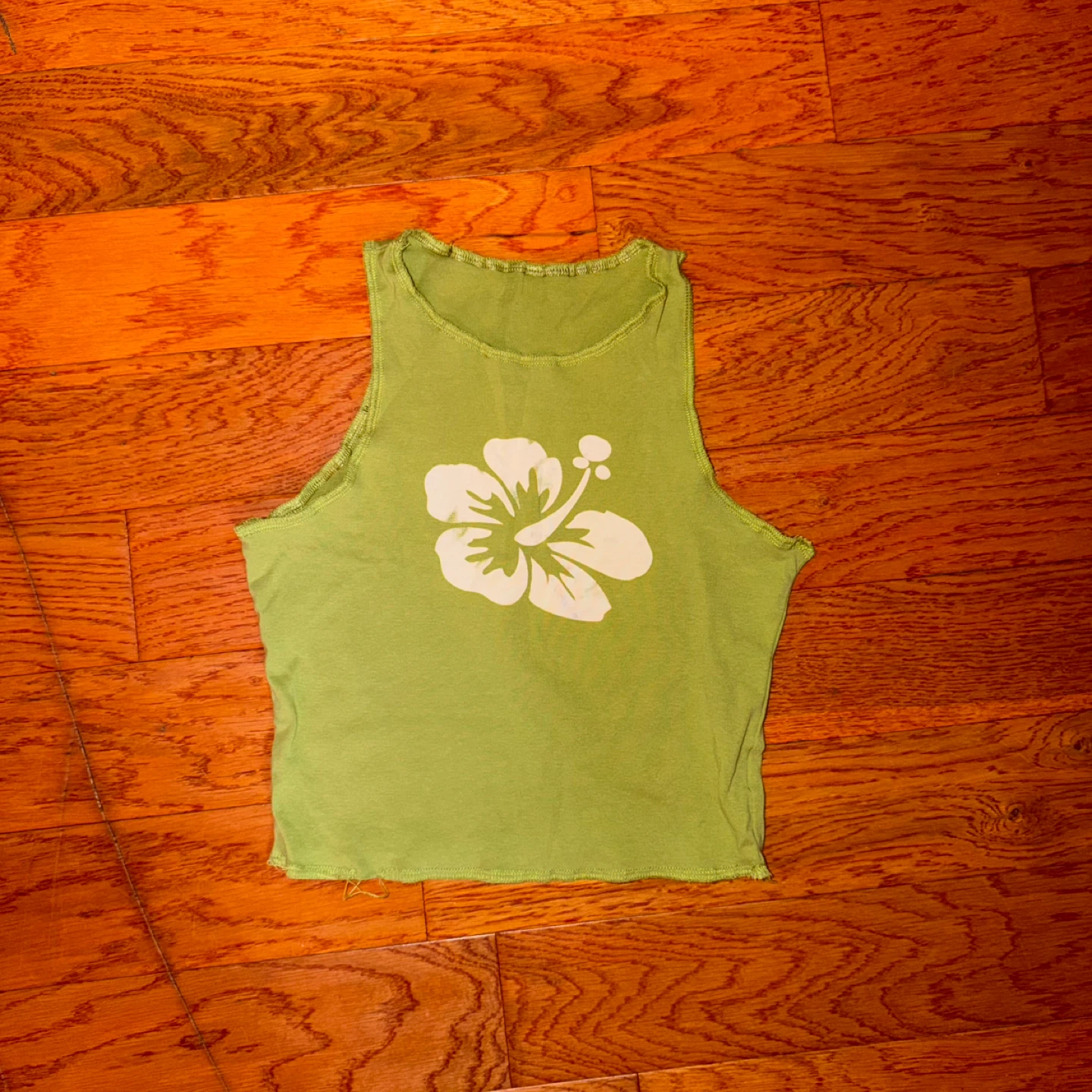 Green & White Floral Crop Top