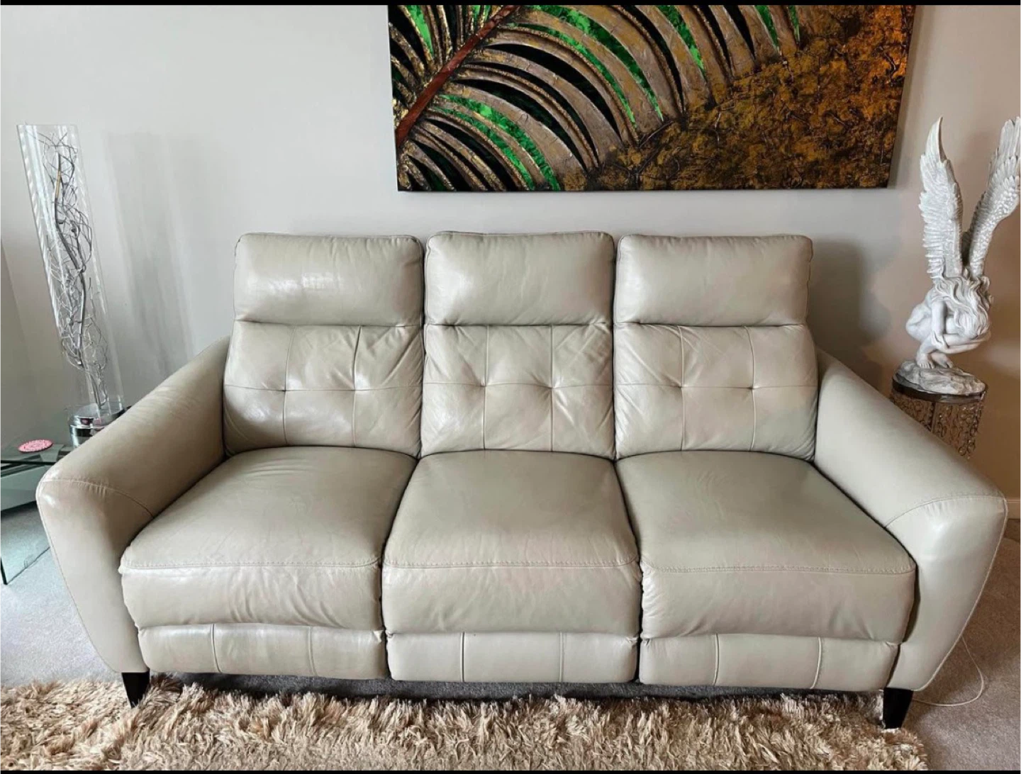 Light Beige Leather Loveseat Sofa