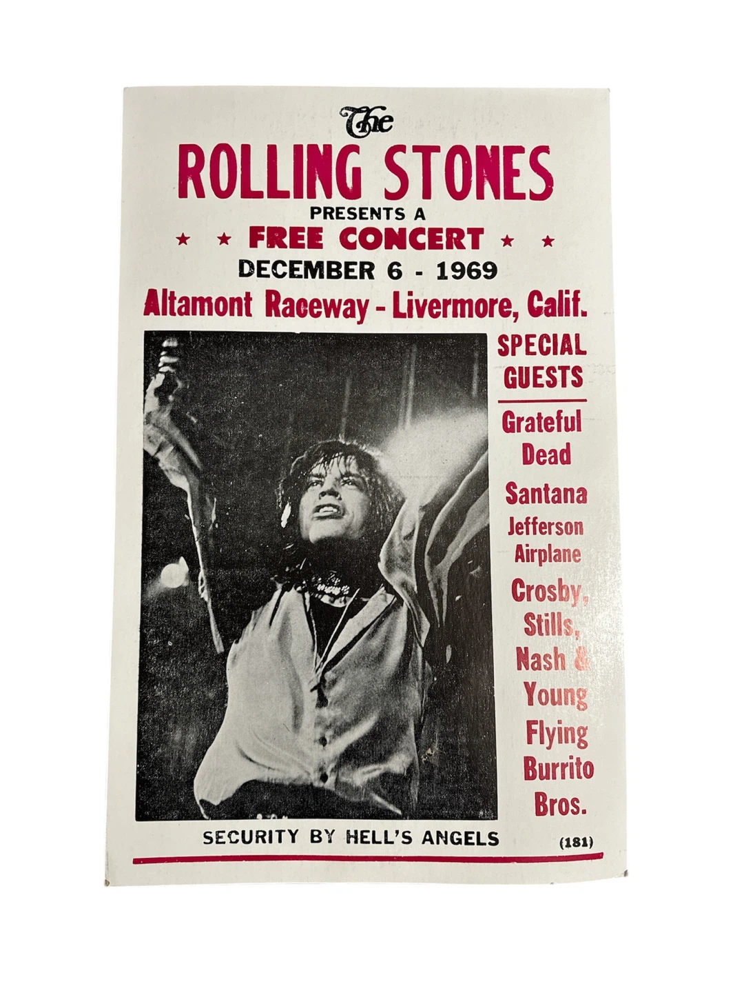The Rolling Stones Free Concert Poster - December 6, 1969