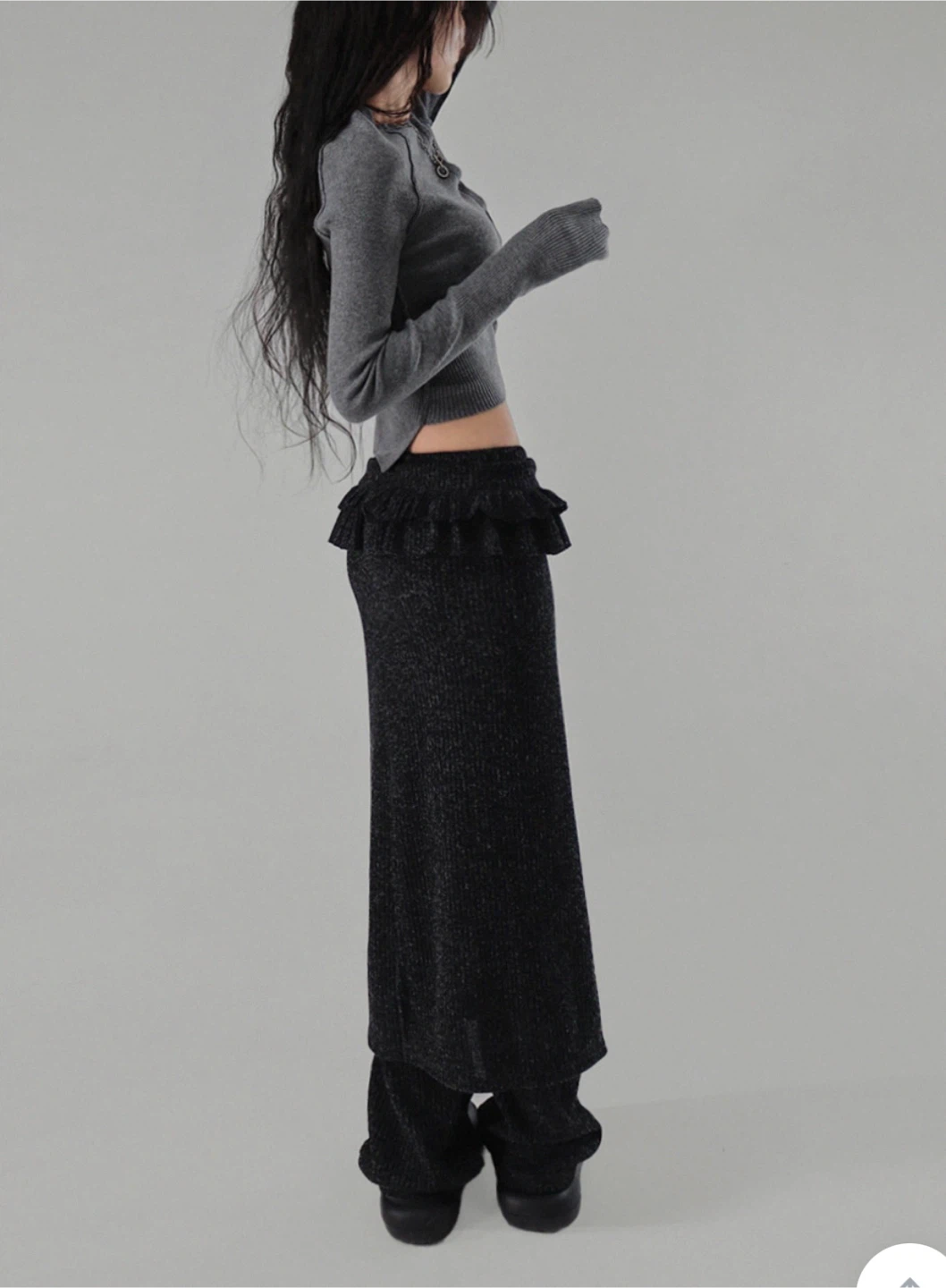 LAYERED SET MIDI SKIRT&KNIT BOOTCUT PANTS - photo 2