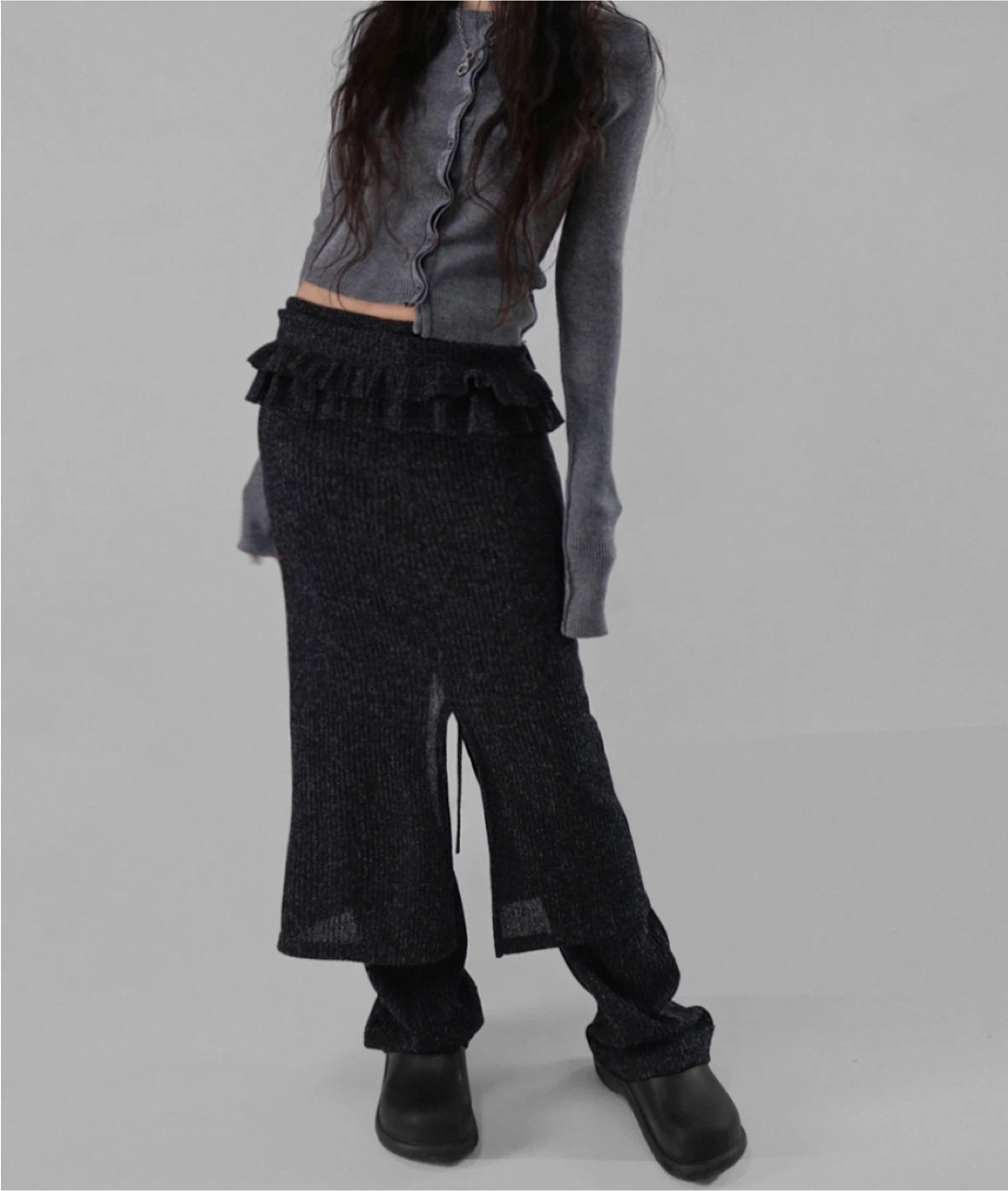 LAYERED SET MIDI SKIRT&KNIT BOOTCUT PANTS - photo 3