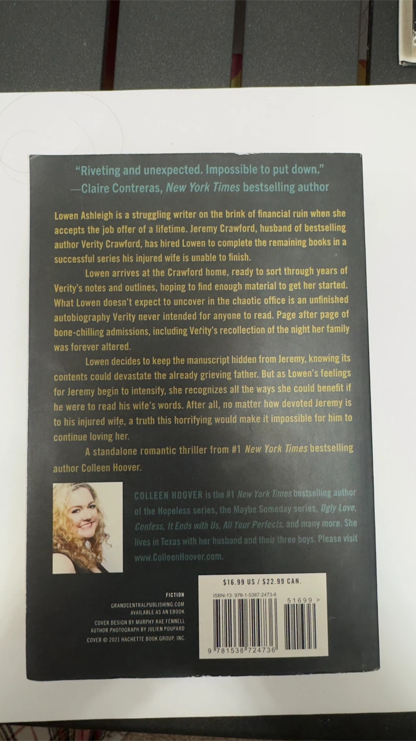 Verity by Colleen Hoover Paperback Book - photo 2