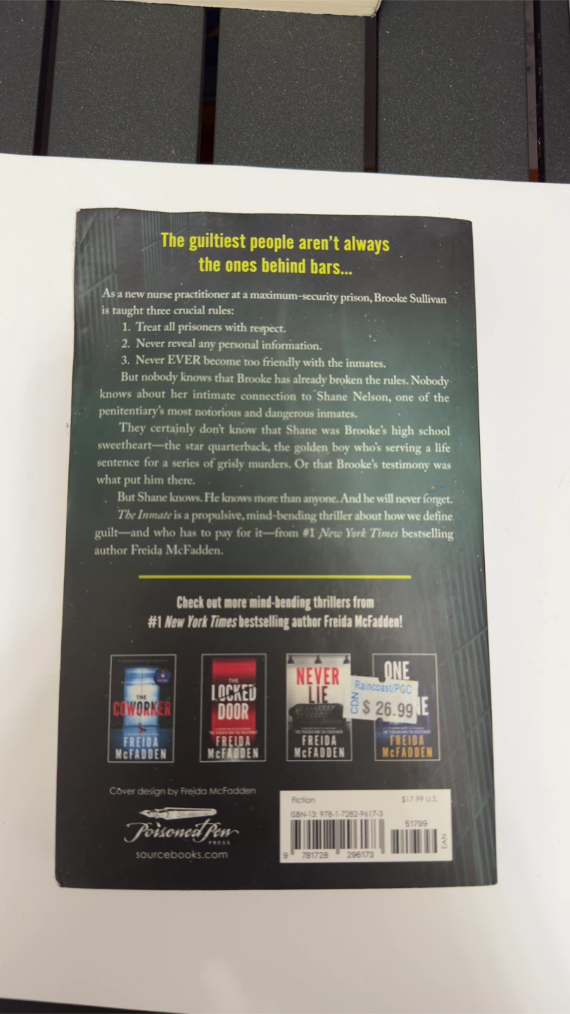 The Inmate by Freida McFadden Paperback Thriller Novel - photo 2