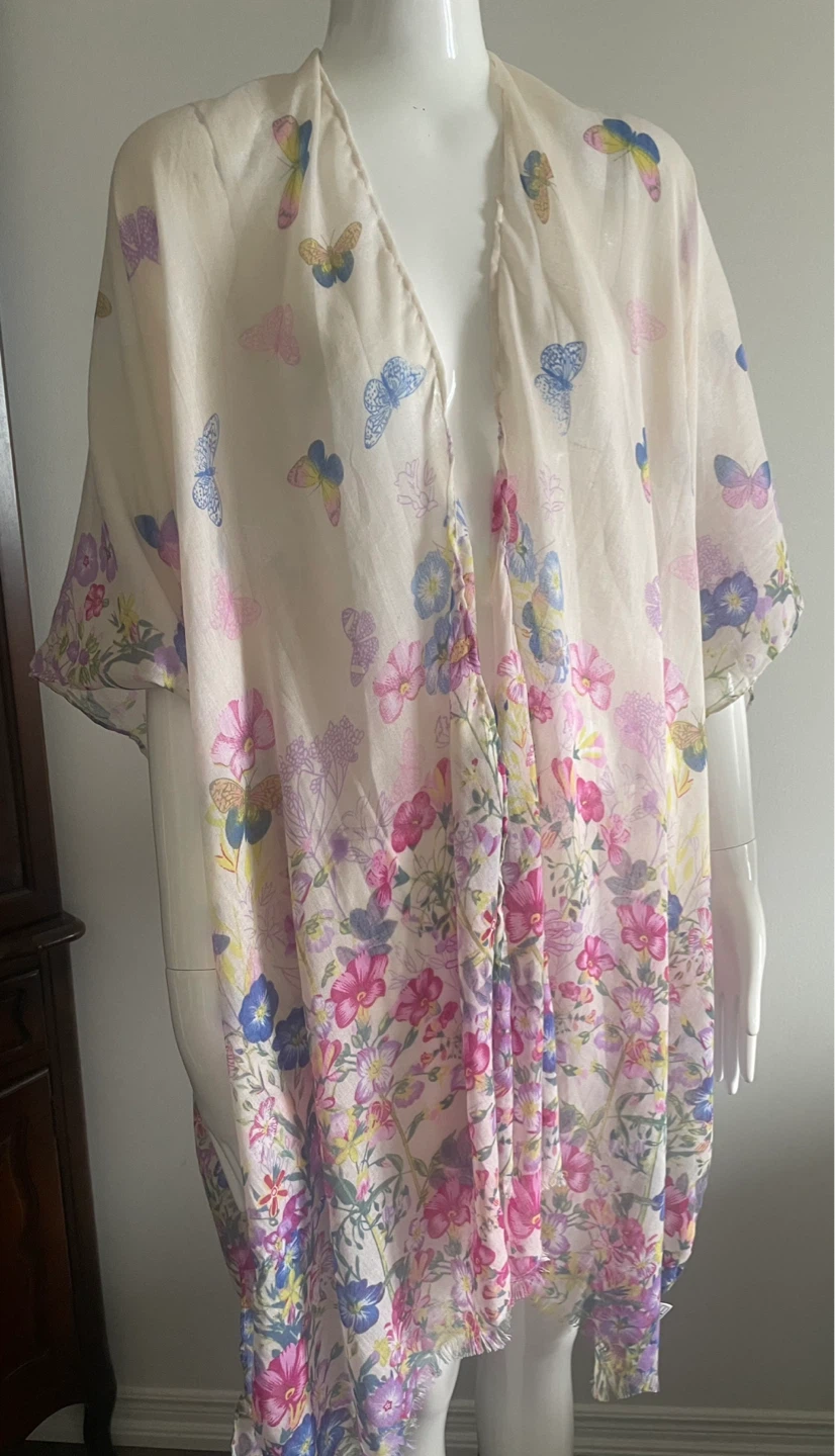 Women's Butterfly and Floral Print Kimono