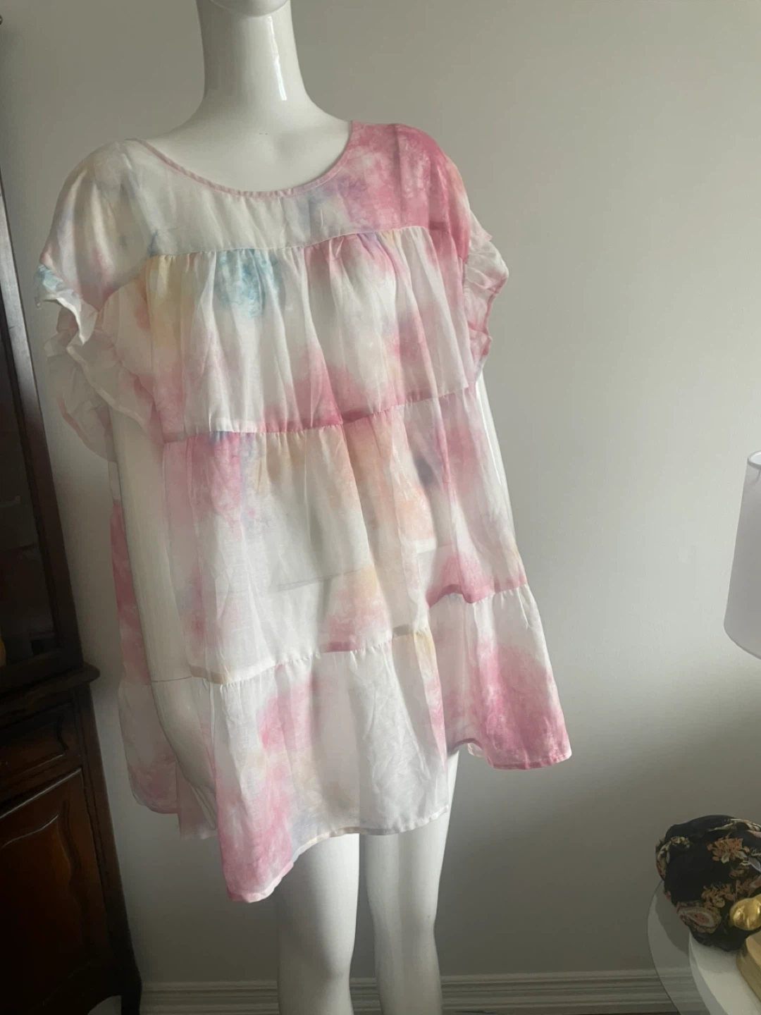 Tiered Ruffle Dress with Watercolour Print
