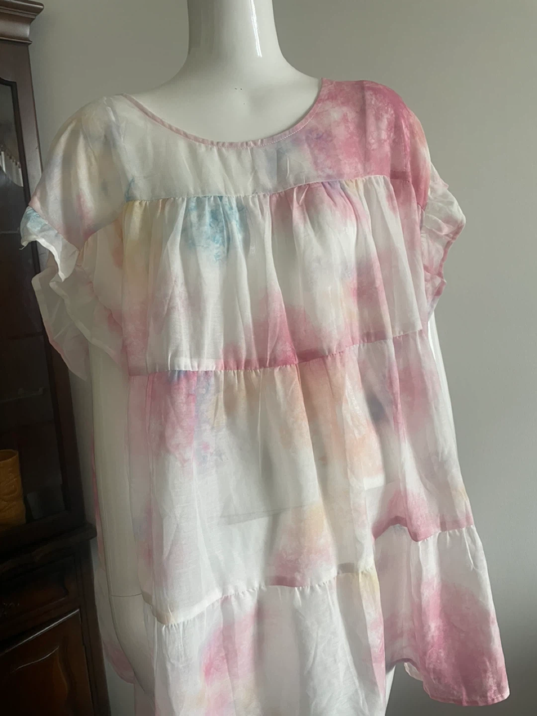 Tiered Ruffle Dress with Watercolour Print - photo 2