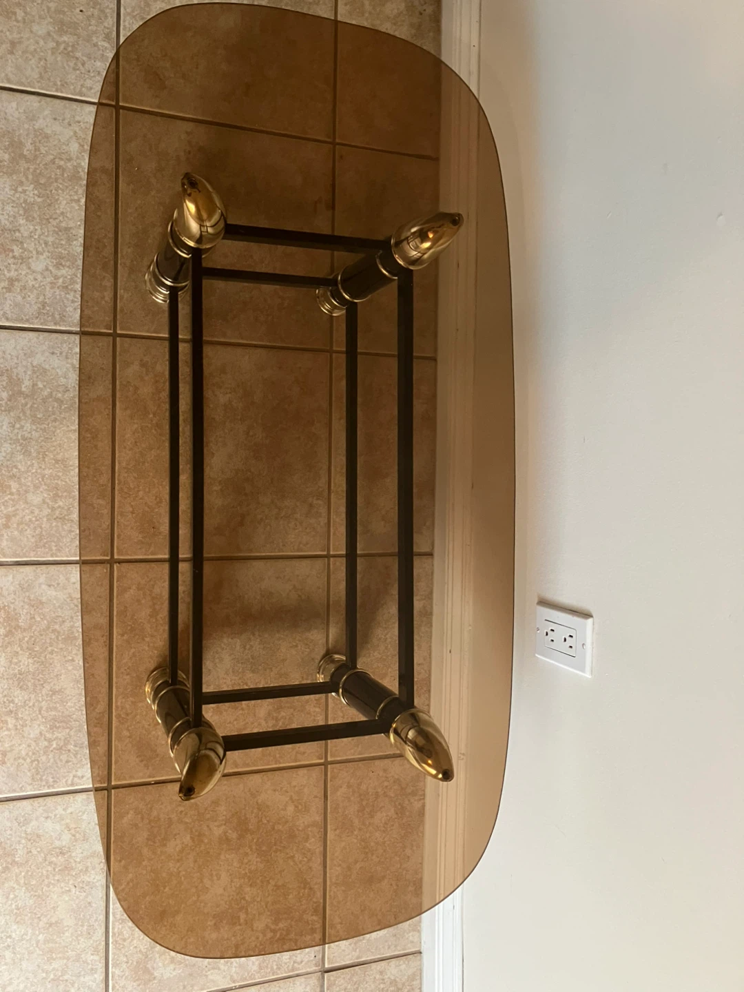 Smoked Glass Top Coffee Table with Black and Gold Accents - photo 2