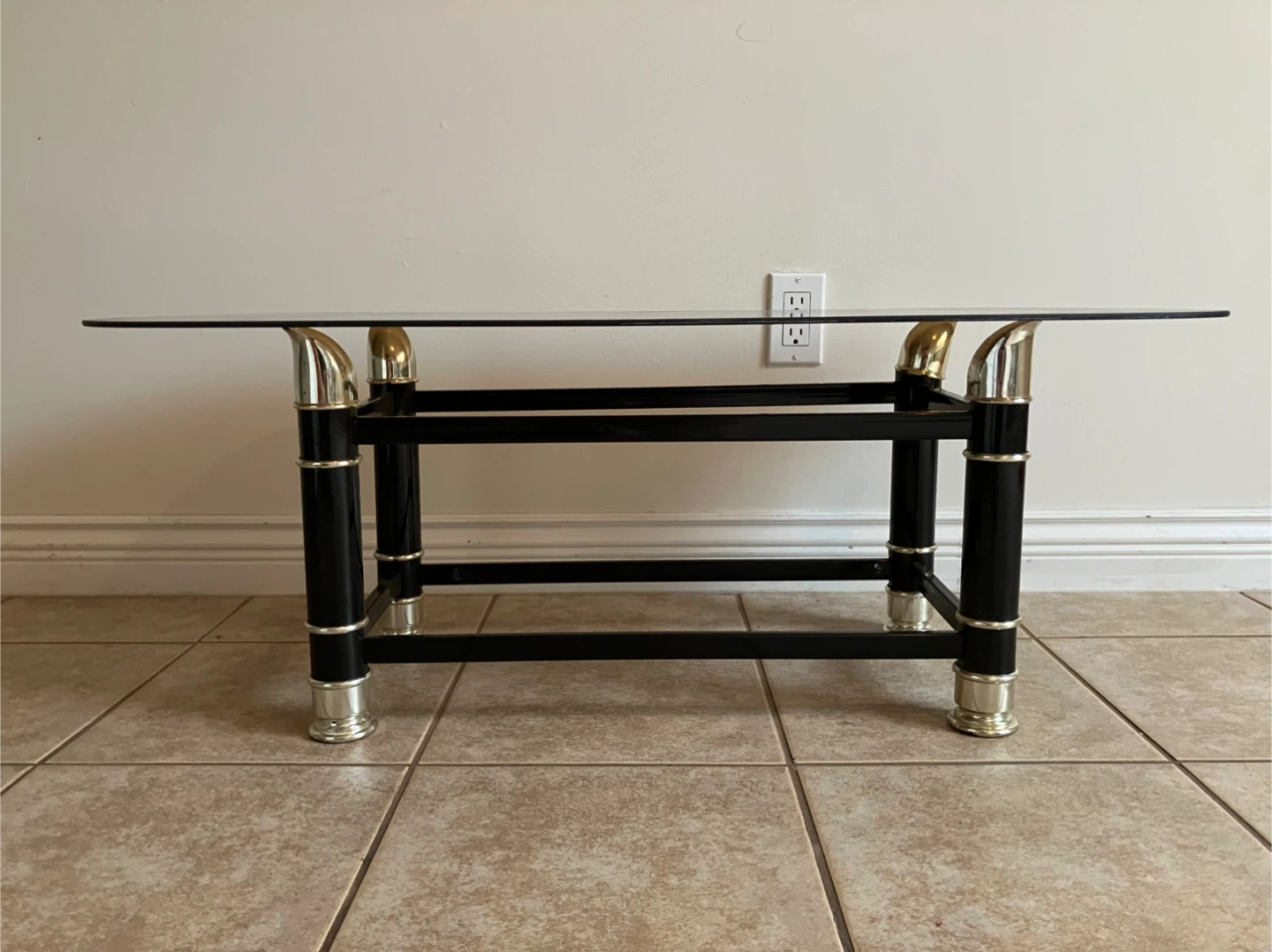 Smoked Glass Top Coffee Table with Black and Gold Accents - photo 3