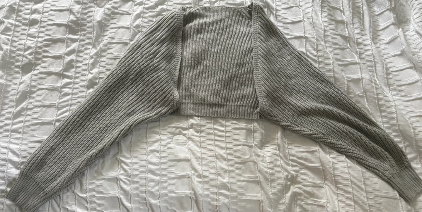Grey Knitted Cropped Shrug Cardigan Sweater