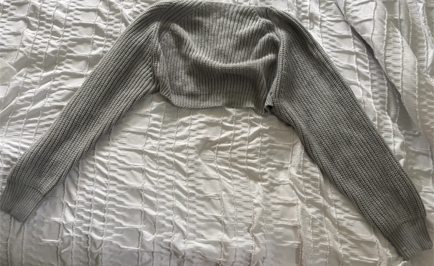 Grey Knitted Cropped Shrug Cardigan Sweater - photo 2