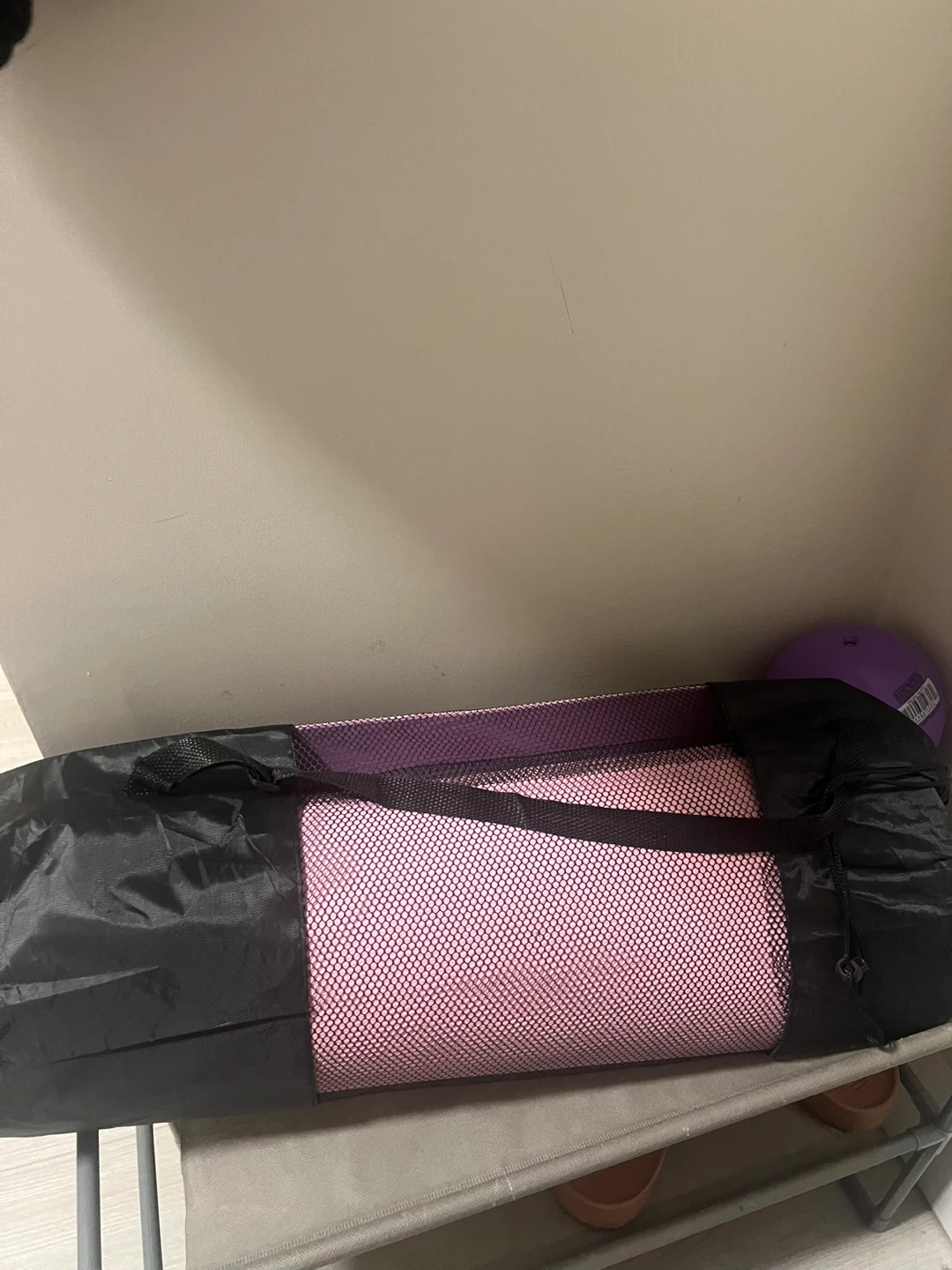 Pink Yoga Mat with Black Carrying Bag