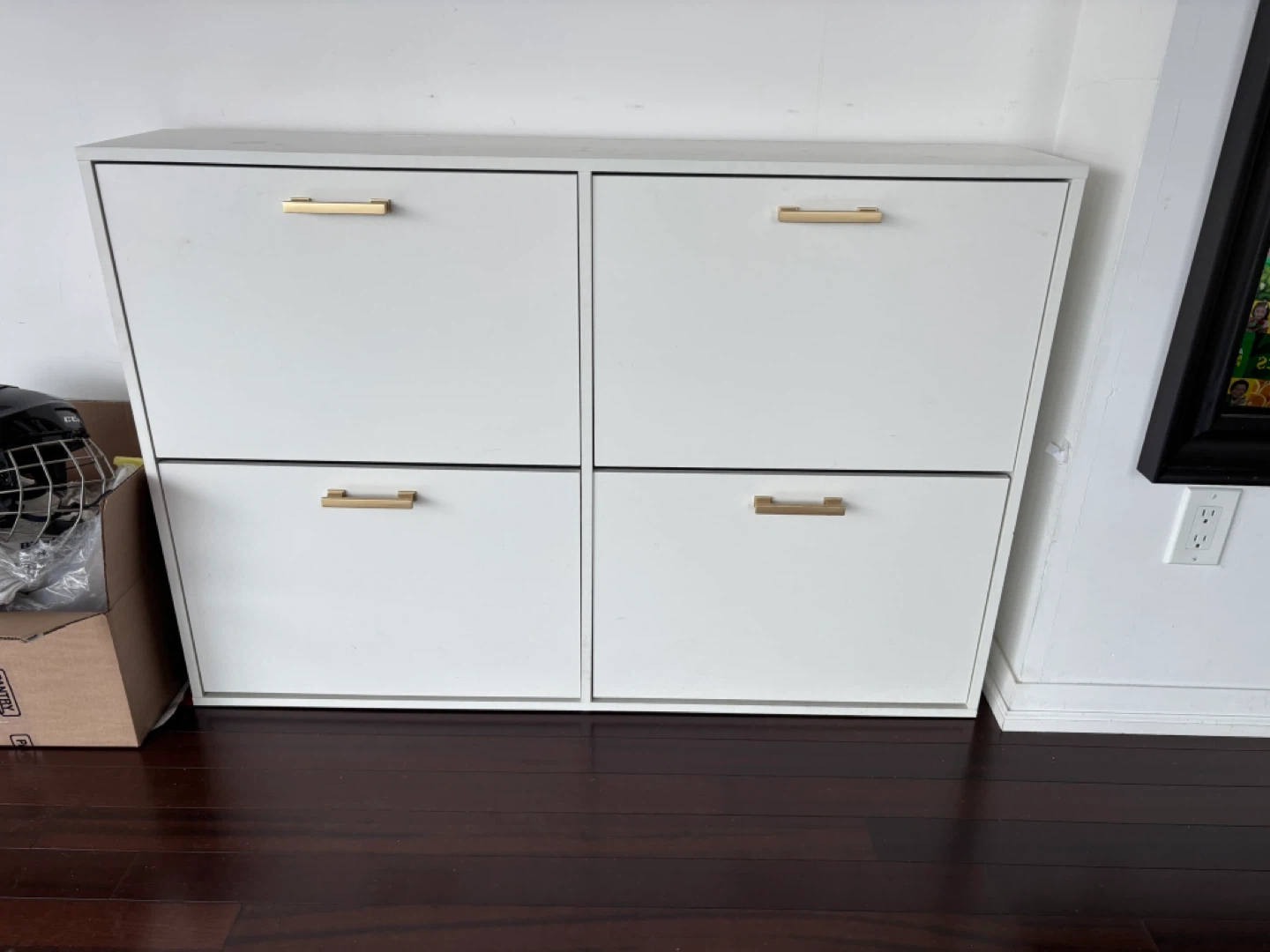 White 4-Tier Shoe Cabinet with Gold Handles