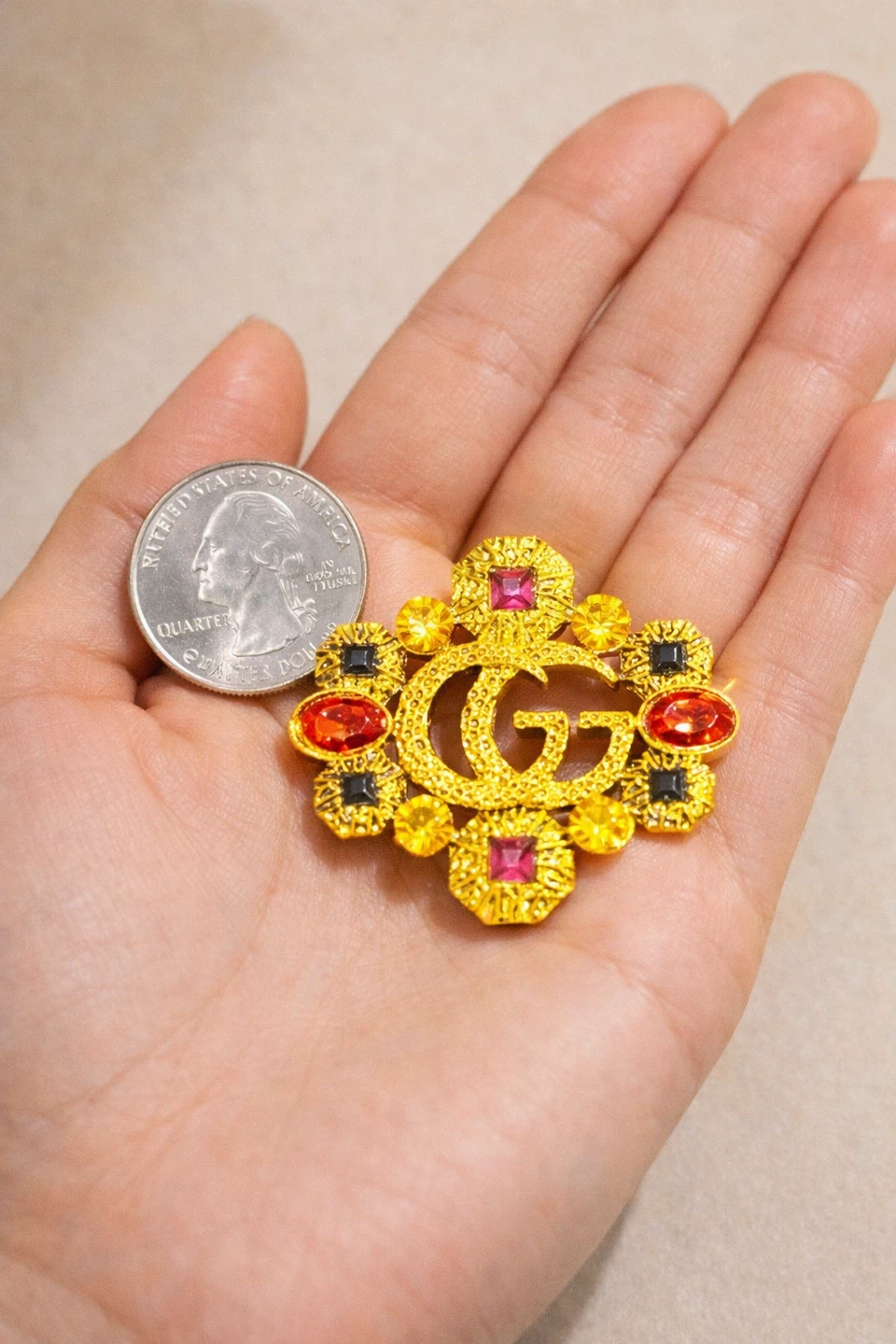 Gucci GG Brooch with Red and Yellow Gems - photo 3