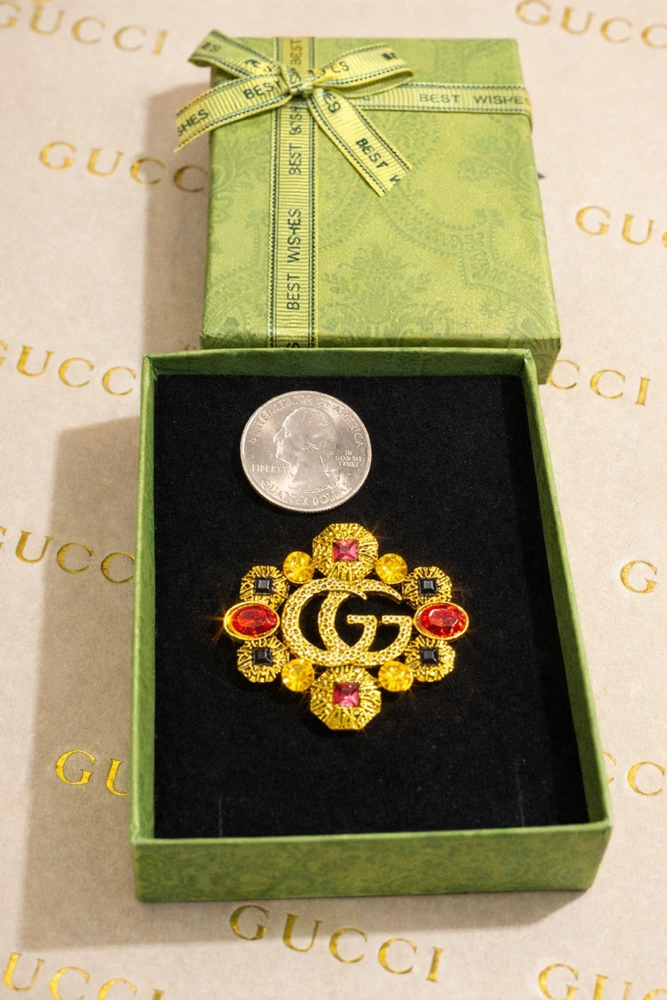 Gucci GG Brooch with Red and Yellow Gems - photo 2