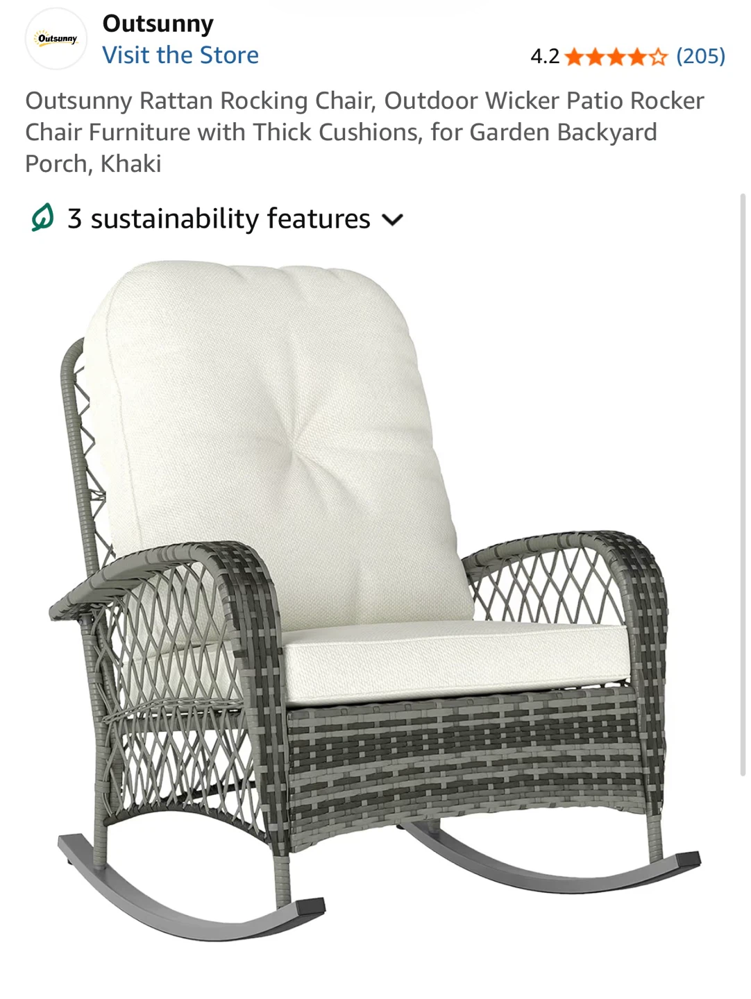Outsunny Rattan Rocking Chair - Khaki