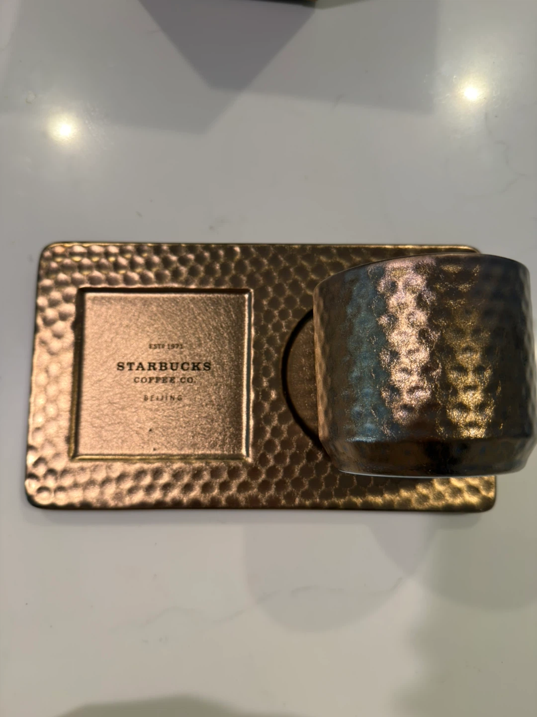 Starbucks Hammered brassed Mug with Saucer